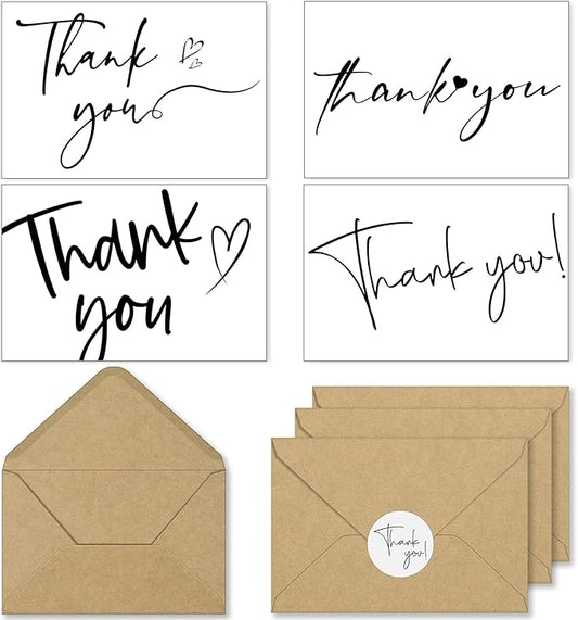 60 Pack Thank You Cards Bulk with Kraft Envelopes and Stickers – 4x6 Inch Elegant Minimalist Designs, Perfect for Business, Wedding, Baby & Bridal Shower, Graduation, Funeral or Personal Notes