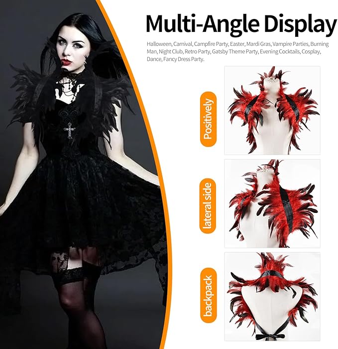 Gothic Natural Feather Shrug Feather Shawl Wrap Cape Victorian Collar for Halloween Cosplay Party Costume Accessories