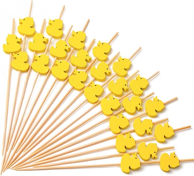 PuTwo Toothpicks 100 Counts Picks Handmade Natural Bamboo Cocktail Sticks,Yellow Ducks