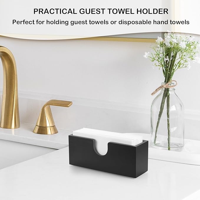Black Guest Towel Holder for Bathroom, Wood Upright Napkin Holder for Kitchen Dining Table, Disposable Paper Hand Towel Holder, Napkin Dispenser for Countertop