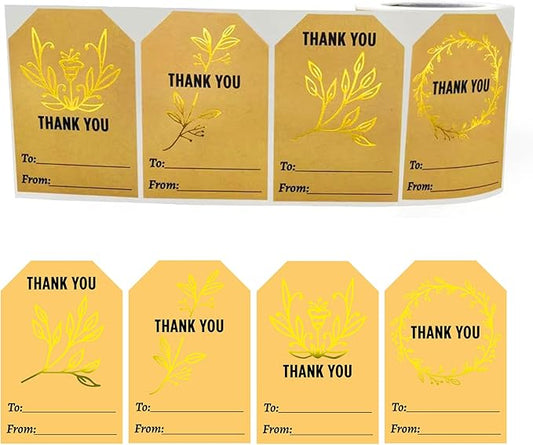 Thank You Stickers By Taeekiy.Gilding Kraft Paper Gift Thank You Stickers, Suitable for Christmas, New Year's Day, Birthdays, Weddings, Graduation Ceremonies, Business, Anniversaries,300 Pcs&2*3 Inch