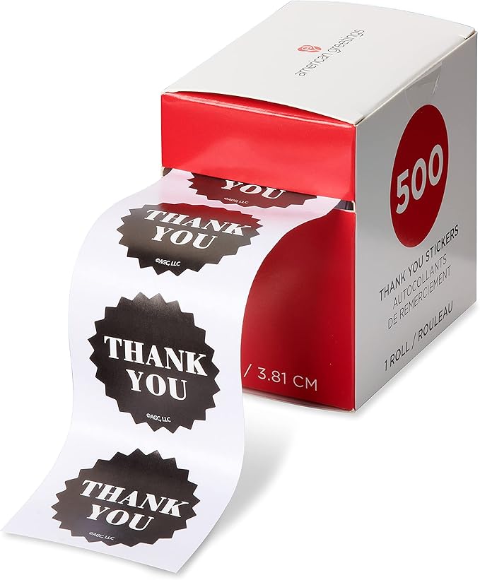 American Greetings Thank You Stickers or Seals, Black & White Design (500-Count)