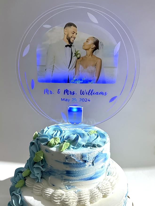 Photo Light Up Personalized Party Decor Happy Birthday Cake Top Topper With Any Photo Picture Logo Text - Mitzvah, Weddings, Birthday, Sweet 16, Anniversary