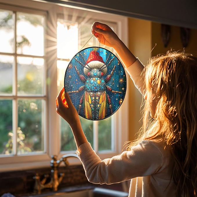 Desert Beetle Stained Glass Window Hanging Decor - Desert Beetle Christmas Decor - Handmade Ornament for Window Decoration - Xmas Gift for Home Decor