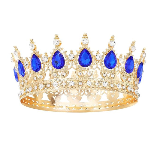 Blue Crown for Women Crystal Tiara and Queen Crown for Girl Wedding Headband for Bride Hair Accessories for Costume Birthday Party Cake Decoration Prom