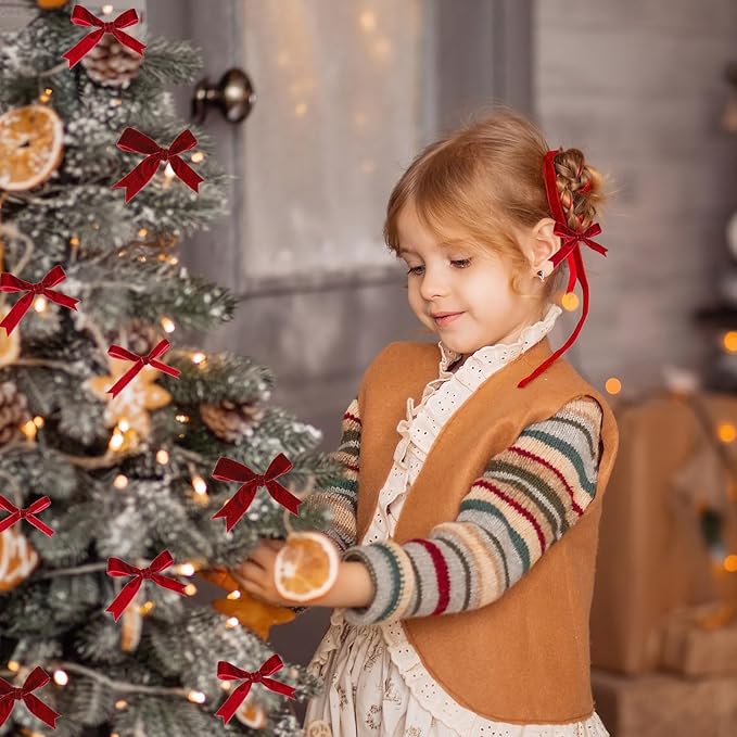 Yilloog 3/8'' 5/8'' 1'' 90 Yards Christmas Velvet Ribbon Vintage Satin Fabric Velvet Ribbon Roll for Christmas Tree Ornaments Decoration Gift Wrapping Bow DIY Crafts (Burgundy)