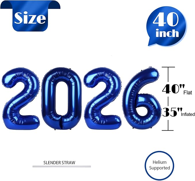 Night Blue 2026 Number Balloon, Night Blue Number Balloons 40 Inch, 2026 Balloon Birthday Decorations, 2026 Birthday Party Supplies