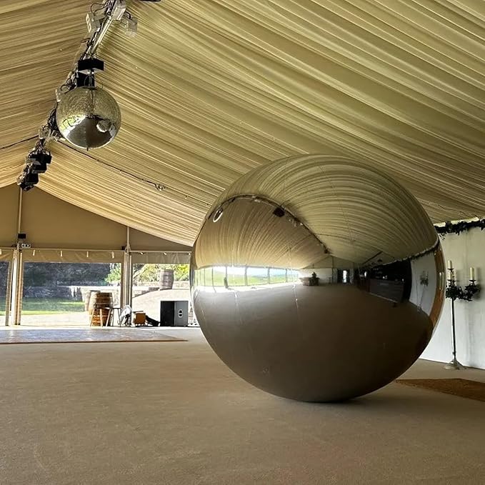 Inflatable Mirror Ball,Silver & Gold & Iridescent Giant Mirror Balloon,Big Shinny Balls,Reusable PVC Hanging Disco Sphere For Party & Wedding & Event Decoration (Silver, 60in 4.9ft 1.5m)