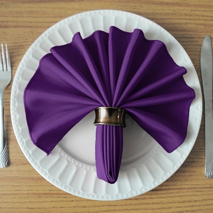 TableLinensforLess 17x17 Inch Polyester Cloth Napkins, Set of 12 (Eggplant)