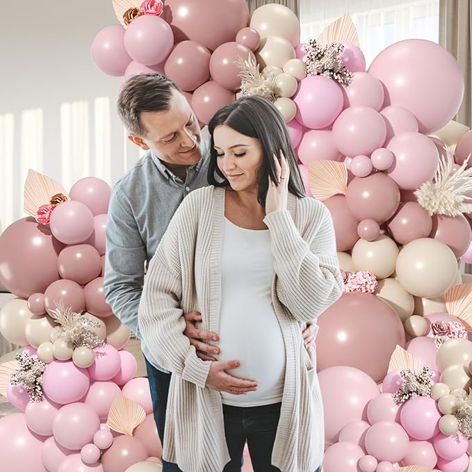 Dusty Pink Balloon Garland Arch Kit, Dusty Pink Light Pink Sand White Latex Party Balloon Boho Blush Nude Balloon Arch Kit for Baby Shower Birthday Bridal Shower Wedding Gender Reveal Party Decoration