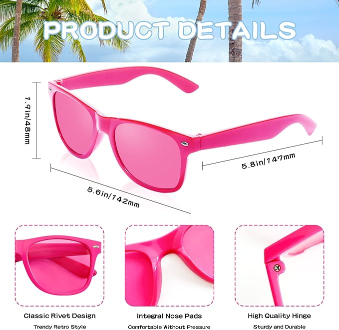 12/24 Pack Wholesale Retro Neon Colors Party Favor Supplies Unisex Sunglasses Bulk for Adults Teens, UV400 Protection
