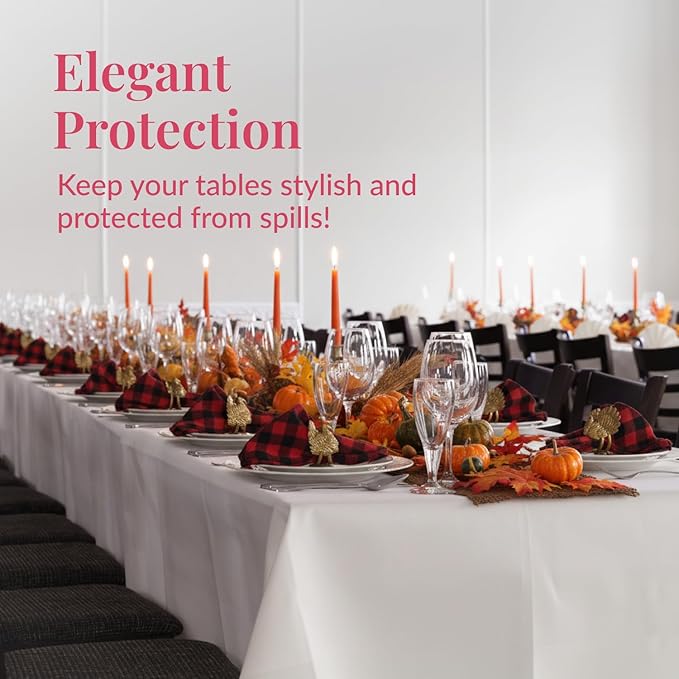 Prestee 24 Pack Plastic Table Cloth Disposable - 108" x 54" White Table Cloth Rectangle for Indoor or Outdoor Use - White Tablecloths for Weddings, Parties - Plastic Table Cover for Fine Dining Events