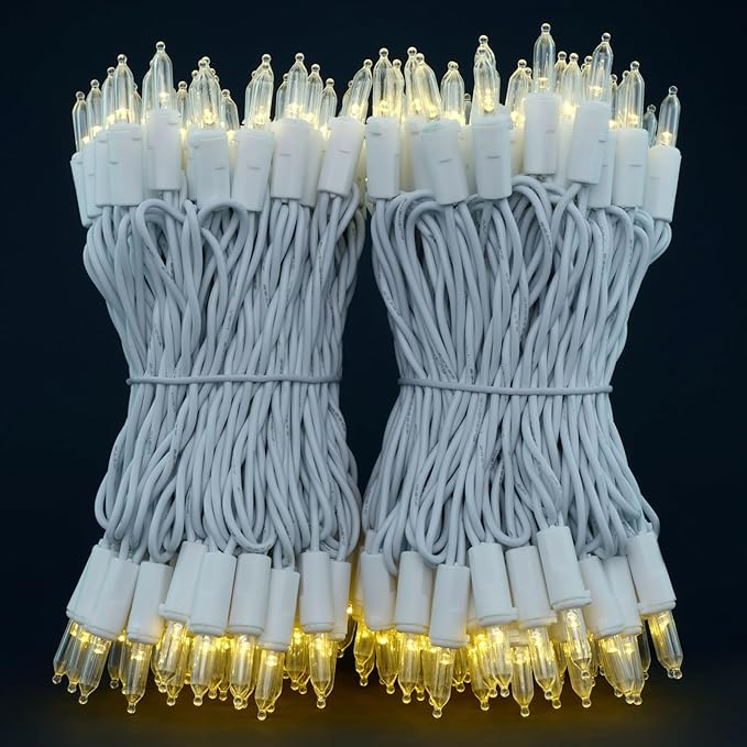 200 Warm White LED Christmas Lights with White Wire, Pack of 2 Sets 33 ft 100 Count UL Certified Commercial Grade String Light (Warm White)