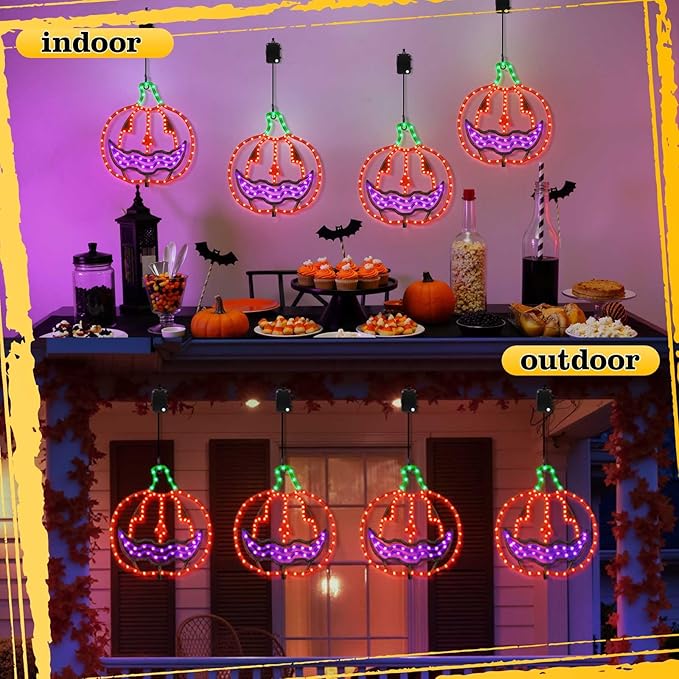 Halloween Lighted Pumpkin Light Single – Hanging Lighted Pumpkin with 4 Light Modes & Timer – Indoor & Outdoor Halloween Decor Yard Decorations Spooky Party Lighting