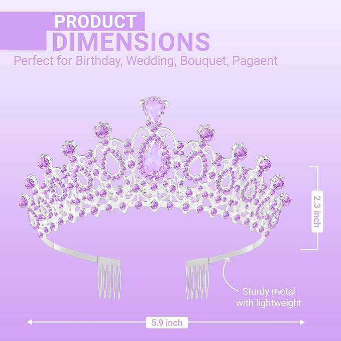 Tiara Crown for Women, Queen Tiara for Birthday Prom Bridal Party Custome Purple