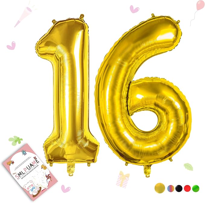 Smlpuame 40 inch Number Balloon 0-9 Gold Large Number 16 Balloons,Digital Balloons for Birthday Party Celebration Decorations Supplies, Helium Foil Number Balloons for Wedding Anniversary