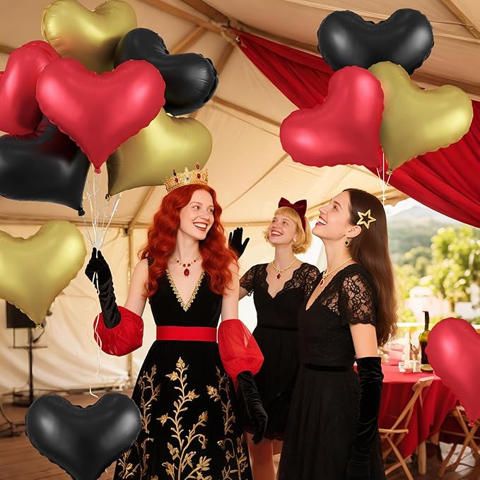 Black Red Gold Heart Balloons,24Inch Large Heart Foil Balloons for Valentine's Day Birthday Wedding Baby Shower Anniversary Party Decorations