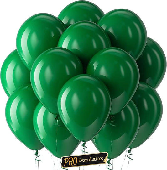 Bezente Pro Duralatex Green Balloons - 3.2g Premium 100 Pack 12 inch Dark Green Balloons for Long-Lasting Professional Party Decorations, Large Birthday Wedding Christmas Party