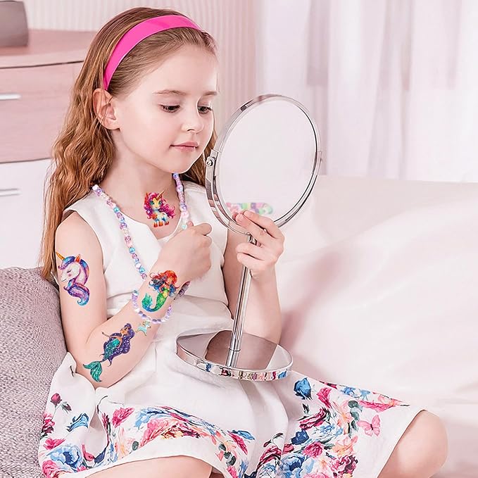 150+ Kids Glitter Temporary Tattoos for Girls – Individually Wrapped, Waterproof Tattoo Stickers – Mermaid, Unicorn, Fairy, Butterfly & More