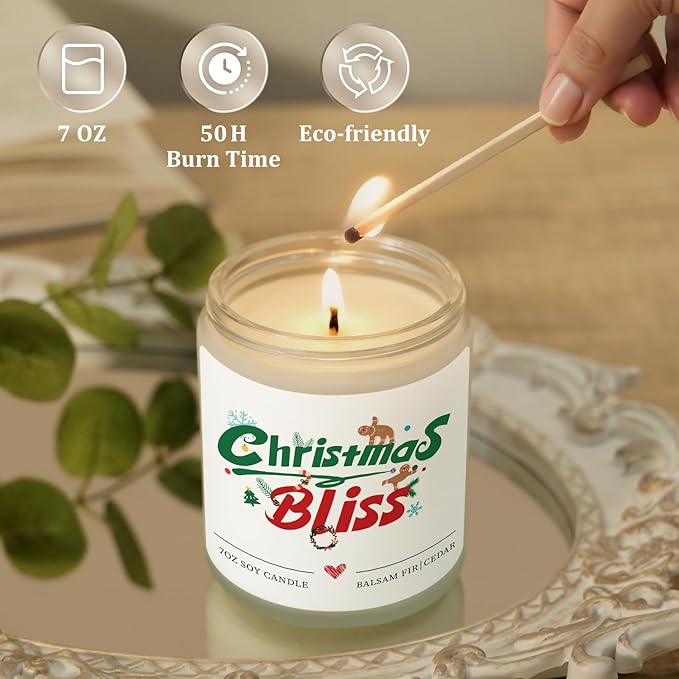 Christmas Candles Decorations, Christmas Gifts for Women Men - Balsam Fir & Cedar Scented, Holiday Winter Xmas Candles Gifts for Mom, Dad, Wife, Husband, Teacher, Coworker, Stocking Stuffers