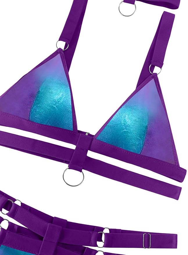 Lilosy Sexy Wireless Choker O Ring Linked Strappy Harness Lingerie Set Outfits 3 Piece
