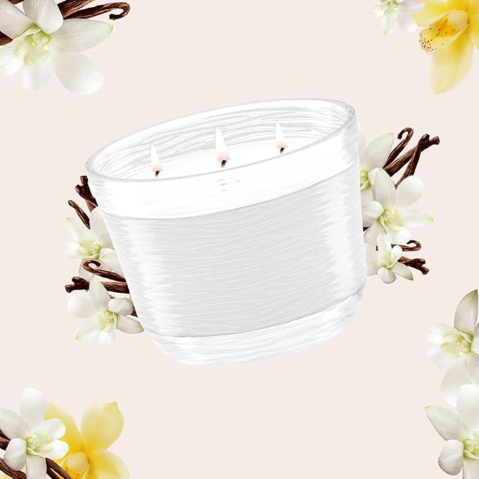 Glade Sheer Vanilla Embrace 3-Wick Fragrance Candle, Essential Oil Infused, Air Freshener, 6.8 Oz, 3 Count