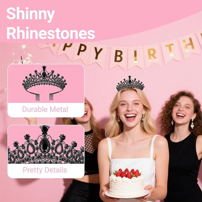 Tiara Crown for Women, Headband Hair Accessories for Birthday Wedding Party Costume (C-Black)