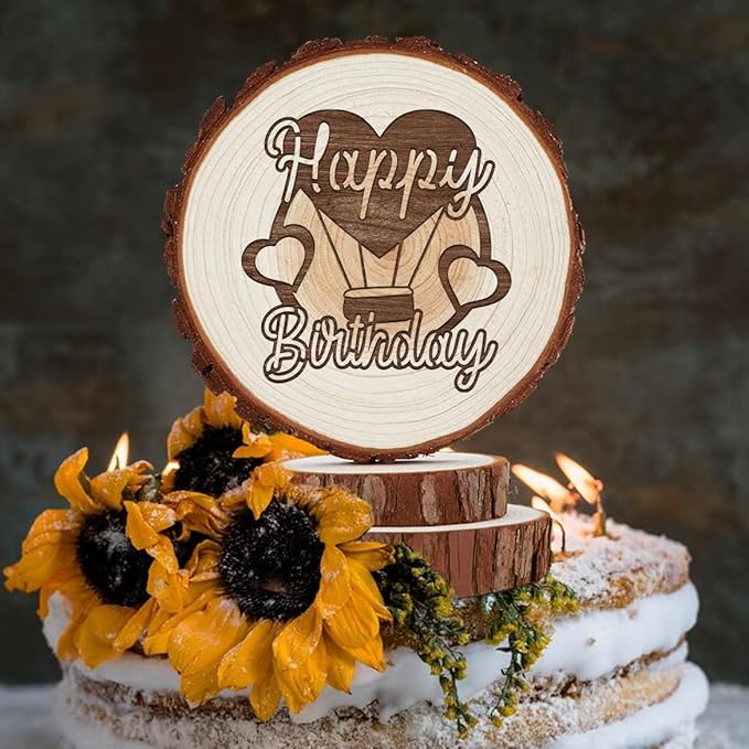 Happy Birthday Cake Toppers, Rustic Cake Toppers in Wood, Boho Birthday Party Decorations, Country Style Vintage Keepsake for Friends, Family, Men, Women, Mom, Dad, and Kids, Custom Handmade Gifts