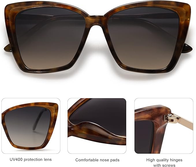 SOJOS Trendy Polarized Sunglasses For Women Retro Womens Oversized Square Cat Eye Sun Glasses UV Protection SJ2206