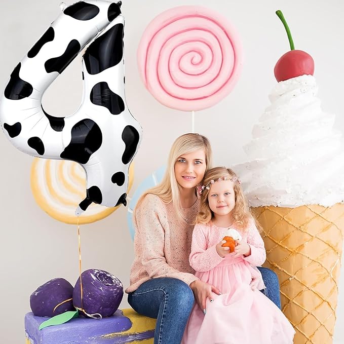 Cow Print Number Balloons, Large Foil Number 4 Balloon 40 Inch Cow Balloon for Boys Girls Birthday Decoration Cow Themed Birthday Party Decorations Farm Animal Party Supplies