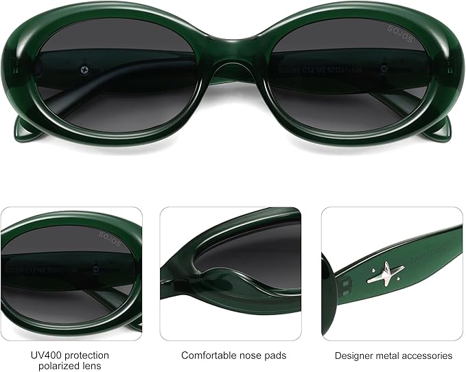 SOJOS Small Retro Oval Polarized Sunglasses for Women Men 90s Vintage UV400 Protection Tiny Sun Glasses SJ2286