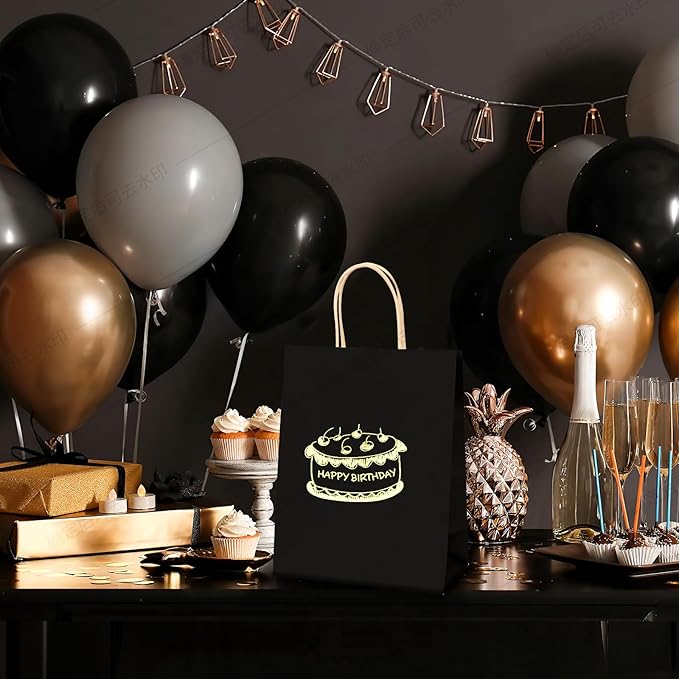REMTAP Gift Paper Bags 8×4.5×10.5 50Pcs Kraft Bags with Handles Bulk Gift Bag for Wedding Party Craft Retail Packaging, Shopping, Party Favor, Retail Bag (Black-M-50pcs, 8 * 4.5 * 10.5)