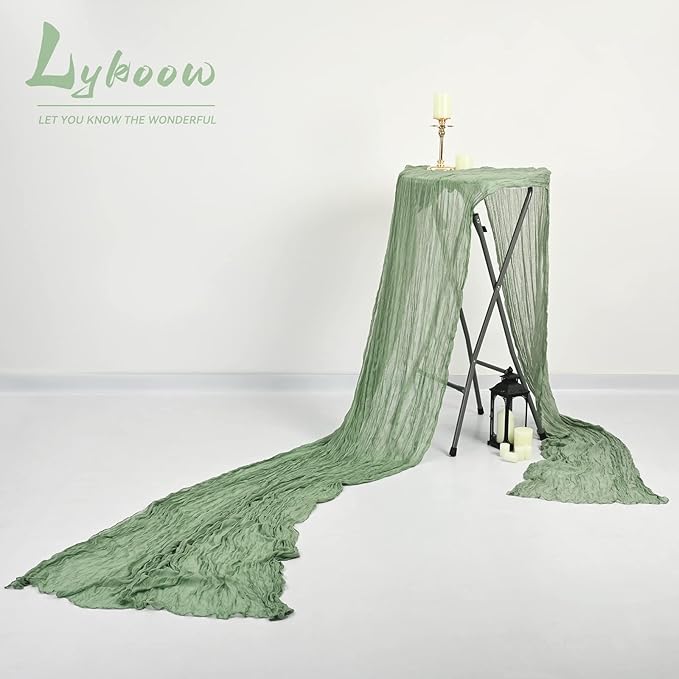 10 Packs Sage Green Cheesecloth Table Runner, 10Ft x 35" Sage Rustic Gauze Boho Wedding Table Decor