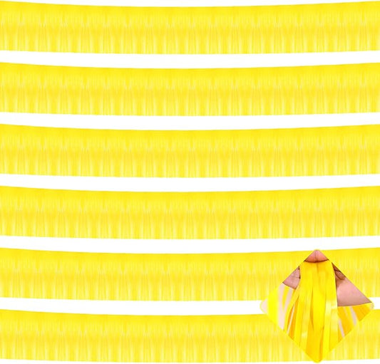 6 Pack 10 Feet Foil Fringe Garland Metallic Tinsel Streamers Banner Wall Hanging Curtain Backdrop for Parade Floats, Bachelorette, Wedding, Birthday, Halloween, Christmas Party Decorations(Yellow)
