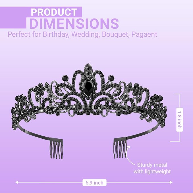 Tiara Crown for Women, Queen Tiara for Birthday Prom Bridal Party Custome Black