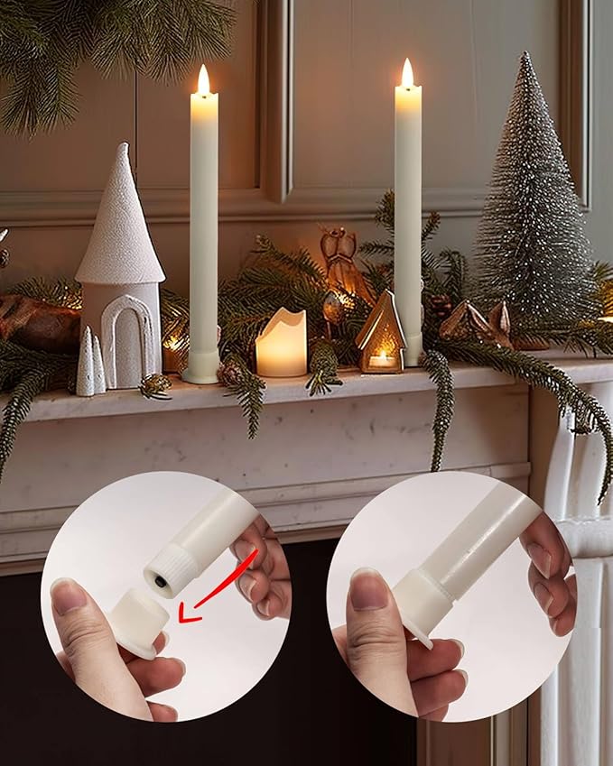 Homemory Real Waxy Flameless Taper Candles with Remote Timer, LED Candlesticks Flickering, Battery Operated Candles, 9.6 Inches for Home Christmas Wedding Celebration Decor, White, Pack of 6