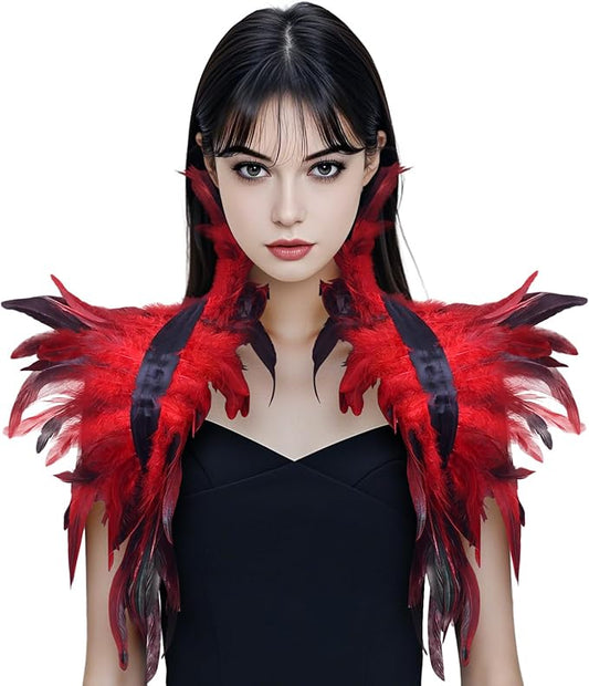 Gothic Natural Feather Shrug Feather Shawl Wrap Cape Victorian Collar for Halloween Cosplay Party Costume Accessories