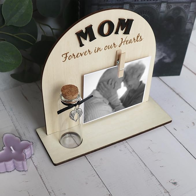 Personalized Loss of Loved One Photo Frame Memorial，Custom lock of Hair Keepsake Jar,Remembrance，Bereavement,Sympathy Gift for Lost Mom, Dad， Friends, Sisters, Grandparents (mom C1)