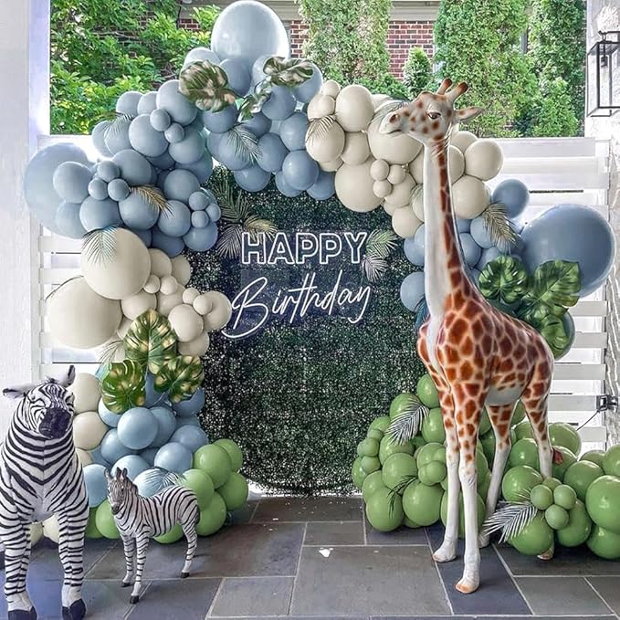 Dusty Blue Green Balloon Garland Arch Kit Double Stuffed Avocado Green Balloons Thick Latex White Sand Pastel Blue Balloons Kit For Jungle Safari Neutral Birthday Baby Shower Party Deocrations