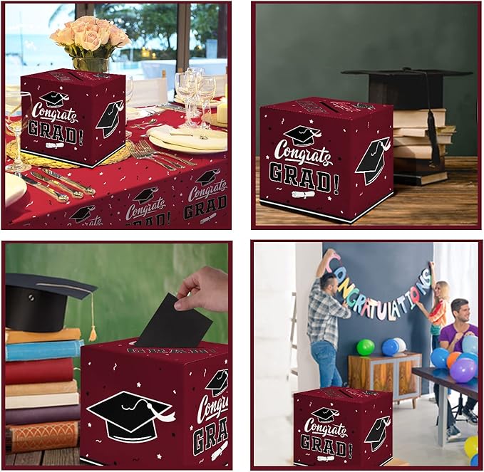 Gatherfun Graduation Party Favors Gift Decor Card Box Supplies Maroon
