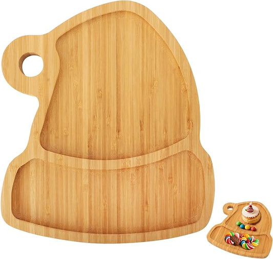 Christmas Serving Tray, Christmas Hat Shape Charcuterie Board, Bamboo Serving Platter Dish for Holiday Party Food Tray for Cheese Snack Fruit 10 x 8.7 x 0.6 Inches