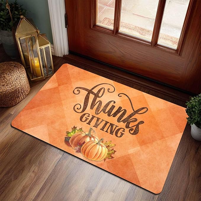 Fall Welcome Maple Leafs Decorative Door Mat, Autumn Thanksgiving Doormat for Indoor Outdoor Entrance Floor Mats,Fall Pumpkins Non Slip Harvest Vintage Decor Rubber Welcome Mats 16" x 24" Inch
