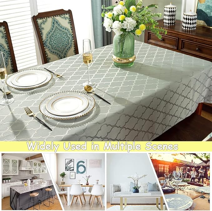 SASTYBALE Jacquard Tablecloth Damask Pattern Table Cloth Spillproof Wrinkle Resistant Oil Proof Polyester Table Cover for Kitchen Dining Tabletop (Rectangle/Oblong, 60" x 102" (8-10 Seats), Gray)