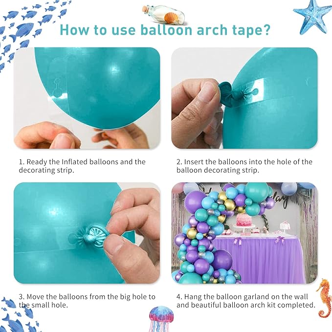 Purple and Blue Balloon Garland Kit, Purple Teal Turquoise Metallic Gold Mermaid Latex Balloon Garland Arch Kit for Girls Women Mermaid Birthday Wedding Bridal Baby Shower Party Decorations Supplies