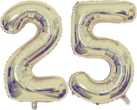 Champagne Gold 25 Number Balloons, 40 Inch Giant Number 25 Balloons Foil Mylar Helium Light Gold Number Balloons for 25th Birthday Party Supplies Anniversary Event Celebration Decorations