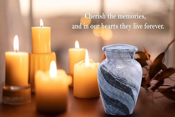 Small Keepsake Cremation Urns for Human Ashes - Marble Finish Metal Keepsake Urn - Mini Cremation Urn for Pet Ashes - Handcrafted Memorial Urn - Funeral Urns with Velvet Bag (Silver Wave)
