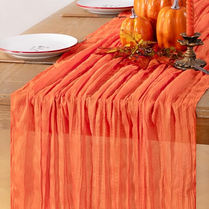 Fall Table Runner Orange Cheesecloth Table Runner 4 Pack 10FT Farmhouse Table Runners 120 Inches Table Decor Thanksgiving Dining Room Centerpiece Wedding Boho Baby Shower Birthday