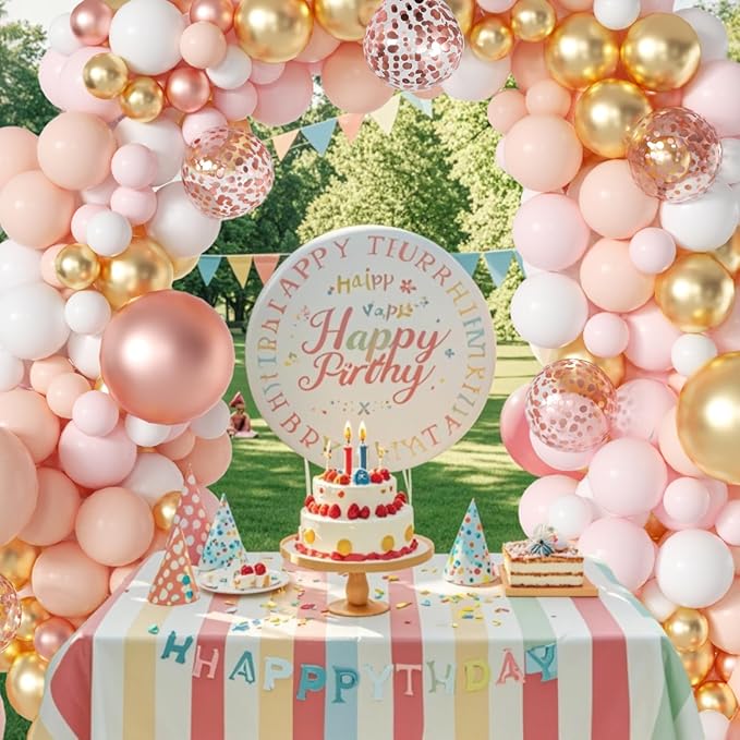 162pcs Pink and Gold Balloon arch Kit, Rose Gold and White with 2pcs Love Foil Balloons for Baby Shower, Bachelorette, Wedding, Princess Party, Girl 16 Birthday Decorations