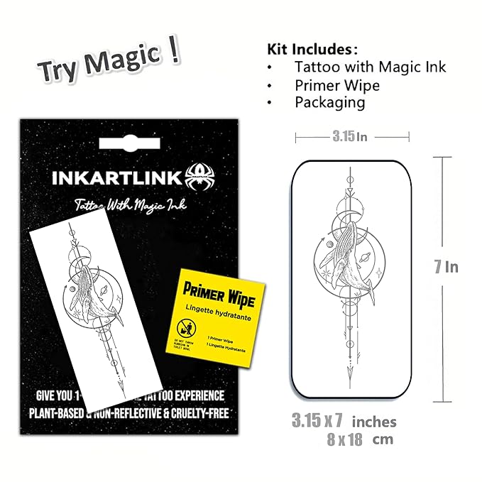 INKARTLINK Semi Permanent Tattoo, Beautiful and Realistic Design, Fun Tattoo Experience, Cruelty-free, Non-reflective, Waterproof (Whale Geometric Pattern)