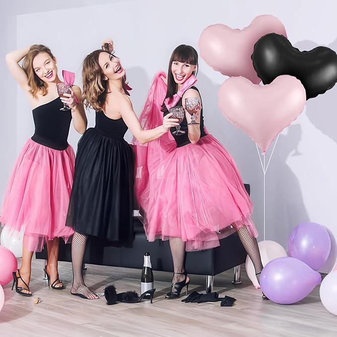 Pink Black Heart Balloons,24Inch Large Pink Black Heart Foil Balloons for Valentine's Day Birthday Wedding Baby Shower Anniversary Decorations